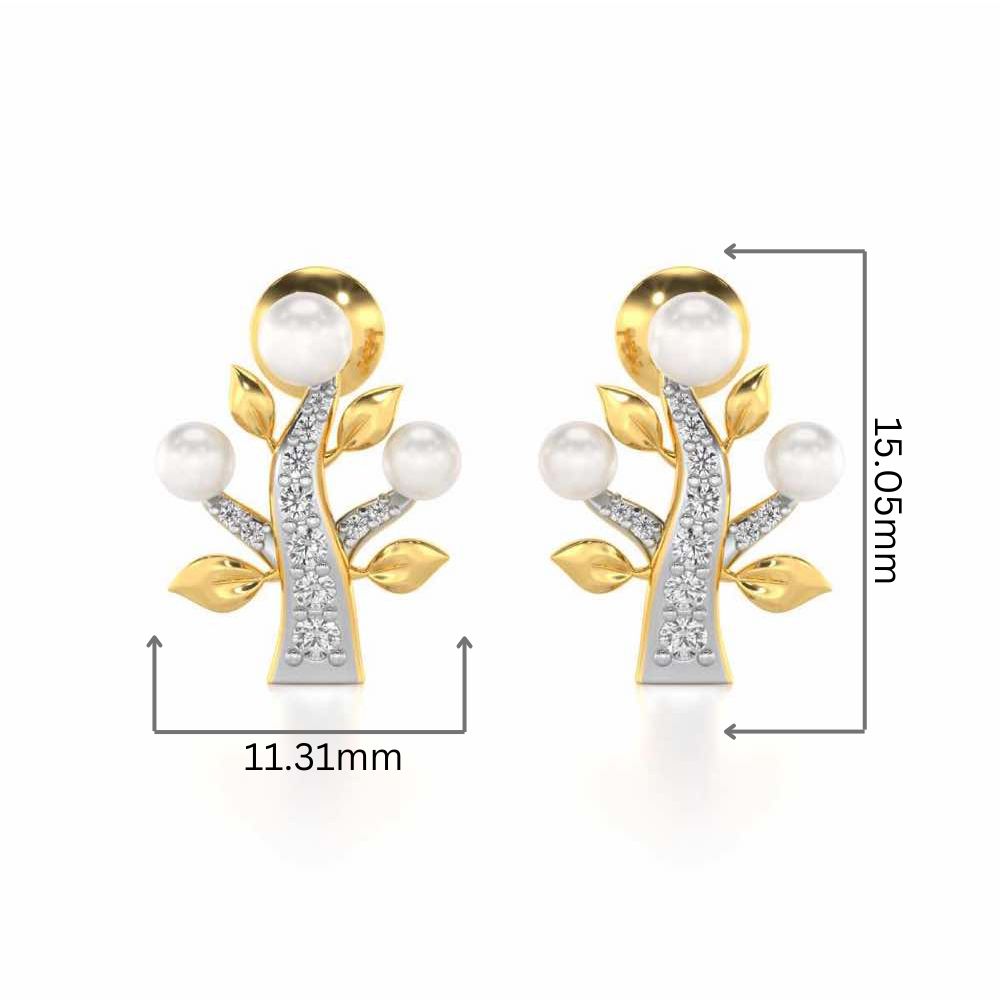 Life Tree Silver Pearl Earrings - Yellow Gold - Image 2