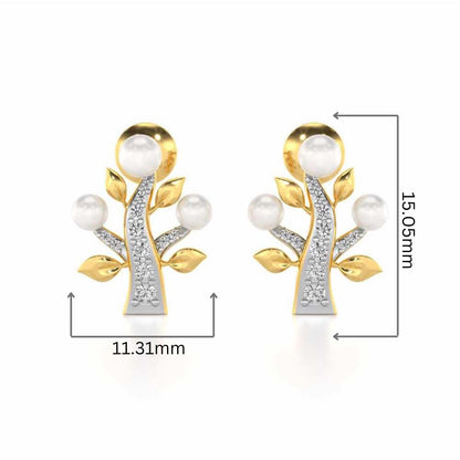 Life Tree Silver Pearl Earrings - Yellow Gold - Image 2