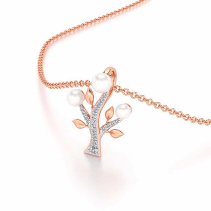 Life Tree Silver Pearl Pendant - Rose Gold - Image 1