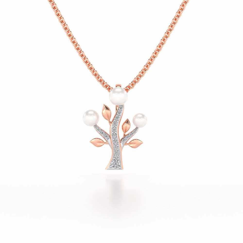Life Tree Silver Pearl Pendant - Rose Gold - Image 2