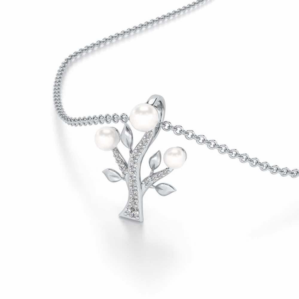 Life Tree Silver Pearl Pendant - White Gold - Image 1