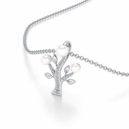 Life Tree Silver Pearl Pendant - White Gold - Image 1