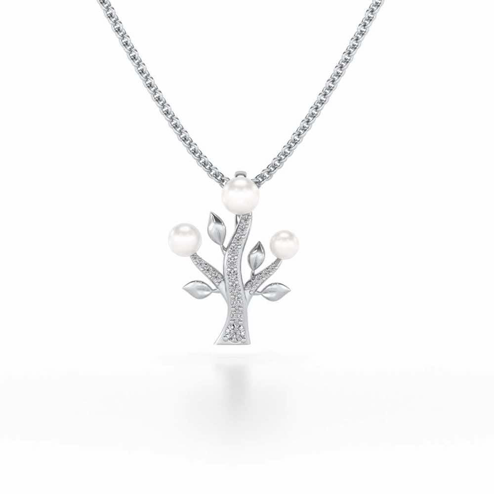 Life Tree Silver Pearl Pendant - White Gold - Image 2