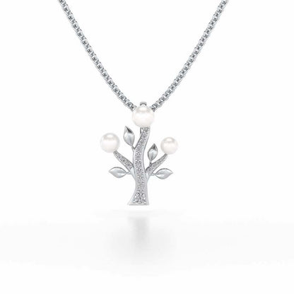 Life Tree Silver Pearl Pendant - White Gold - Image 2