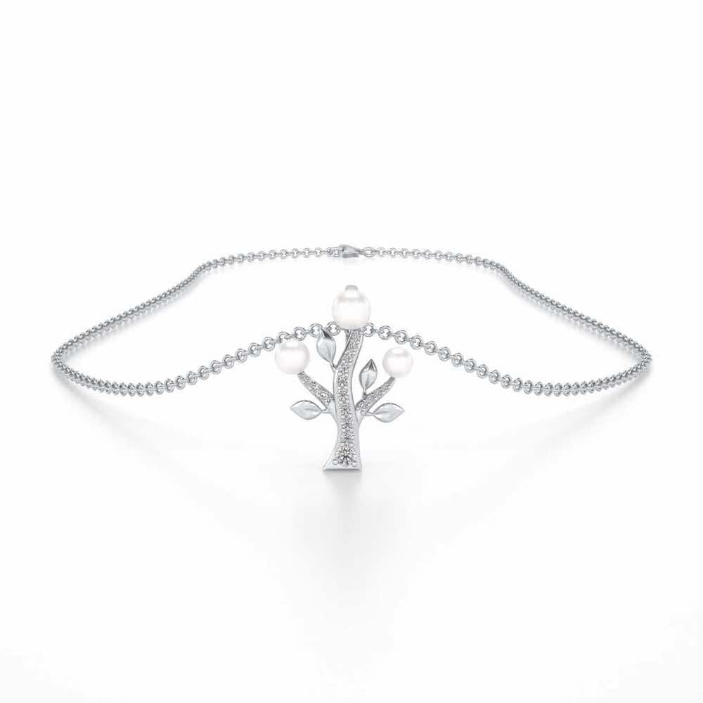 Life Tree Silver Pearl Pendant - White Gold - Image 3