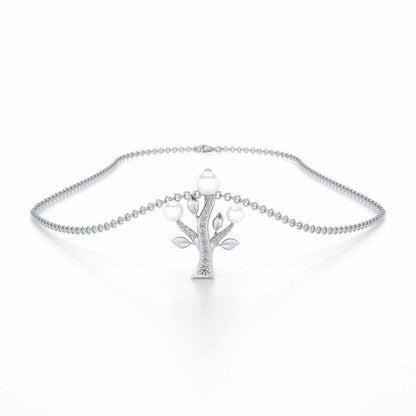 Life Tree Silver Pearl Pendant - White Gold - Image 3