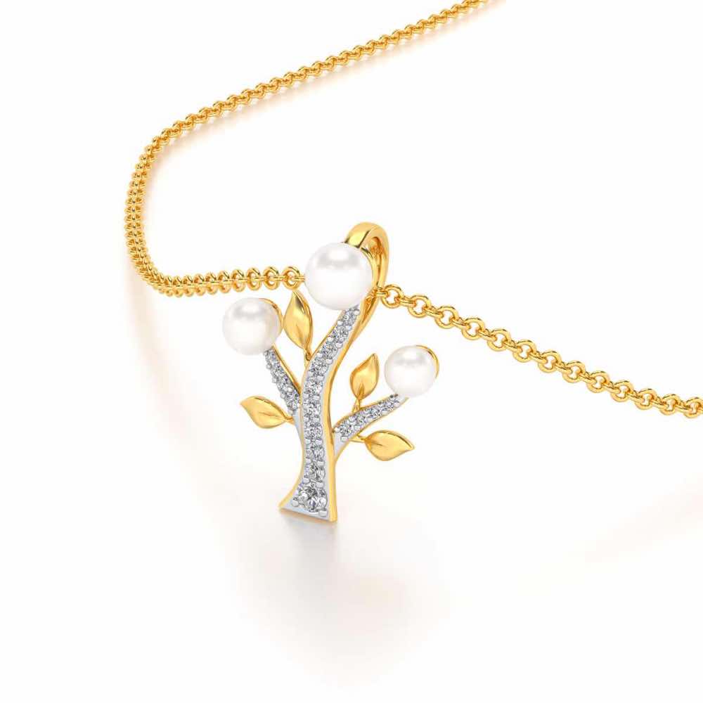 Life Tree Silver Pearl Pendant - Yellow Gold - Image 1