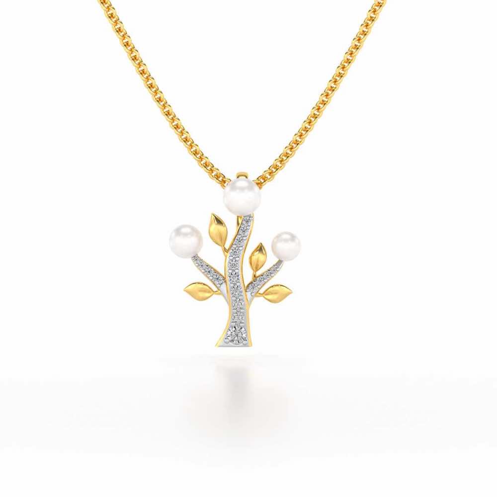 Life Tree Silver Pearl Pendant - Yellow Gold - Image 2