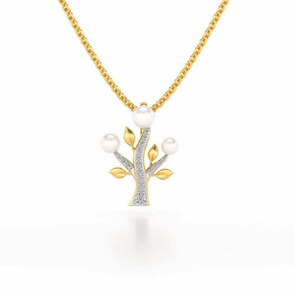 Life Tree Silver Pearl Pendant - Yellow Gold - Image 2