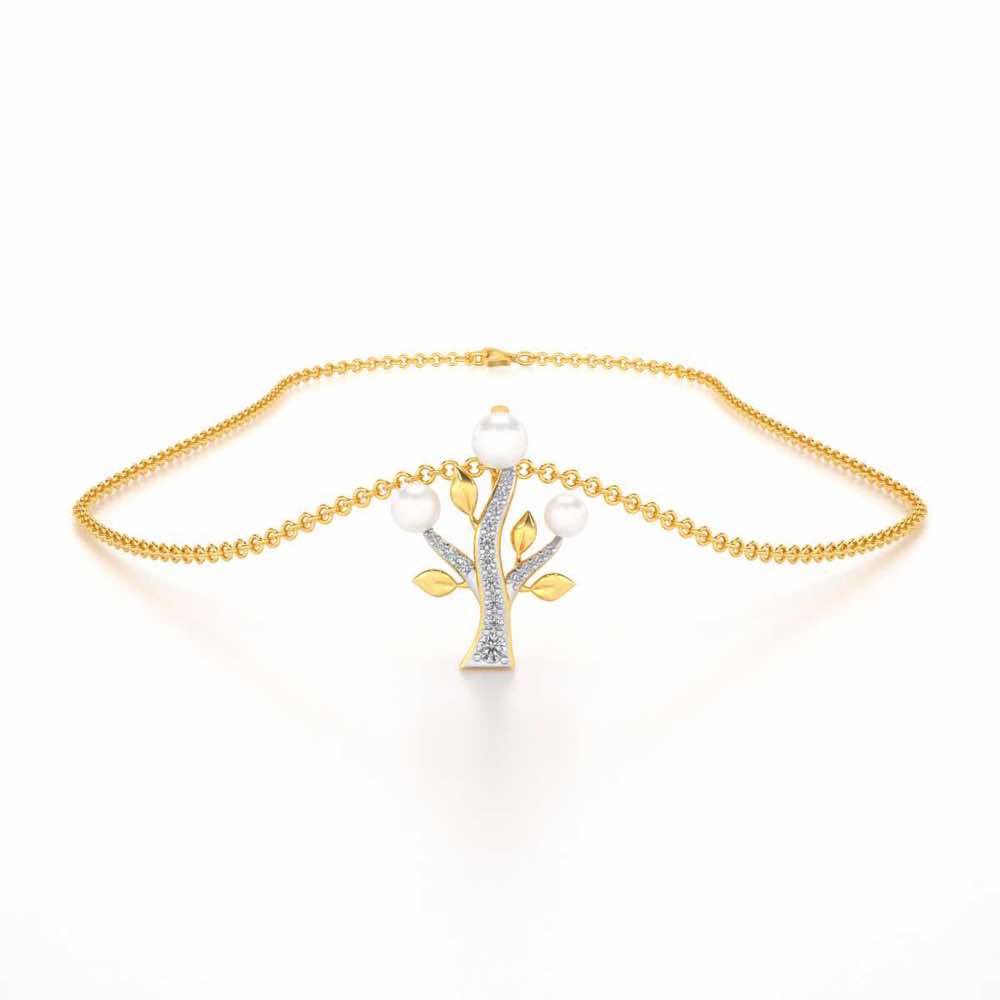 Life Tree Silver Pearl Pendant - Yellow Gold - Image 3