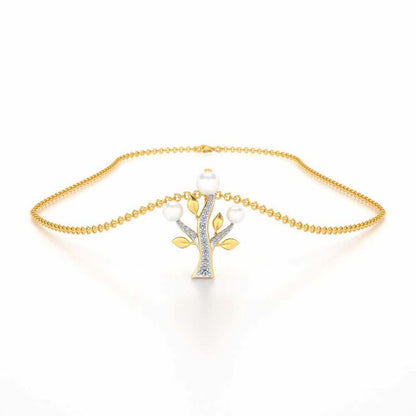 Life Tree Silver Pearl Pendant - Yellow Gold - Image 3
