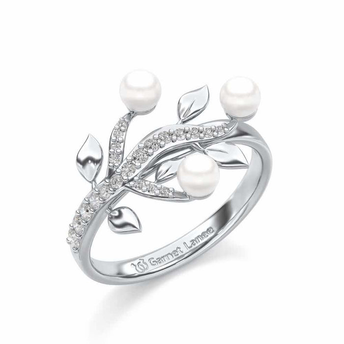 Life Tree Silver Pearl Ring - White Gold - Image 1