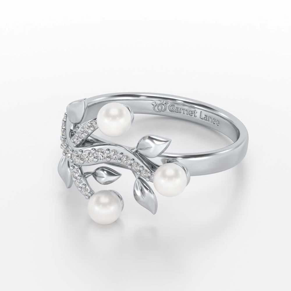 Life Tree Silver Pearl Ring - White Gold - Image 2