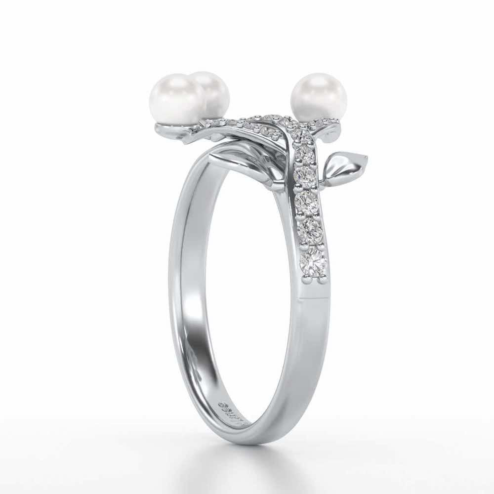 Life Tree Silver Pearl Ring - White Gold - Image 3