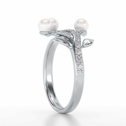 Life Tree Silver Pearl Ring - White Gold - Image 3