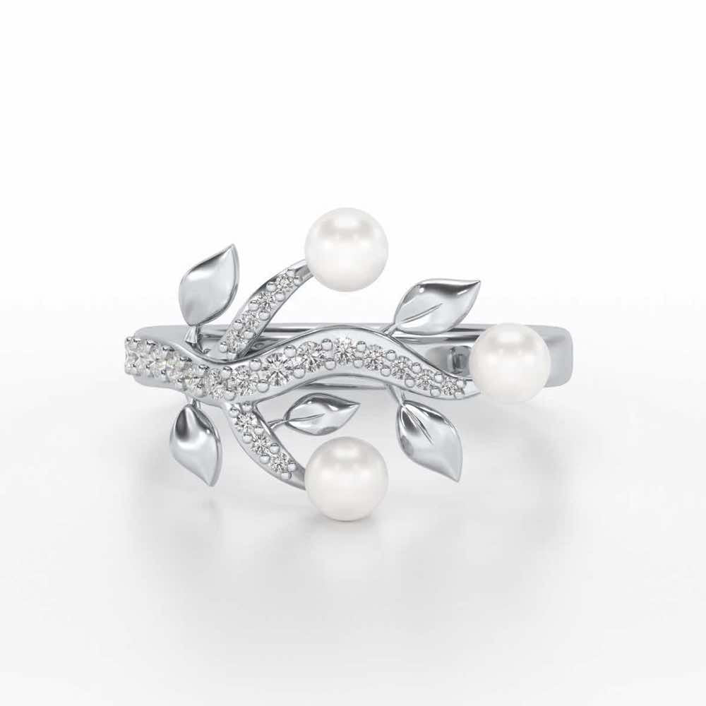 Life Tree Silver Pearl Ring - White Gold - Image 4
