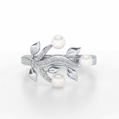 Life Tree Silver Pearl Ring - White Gold - Image 4