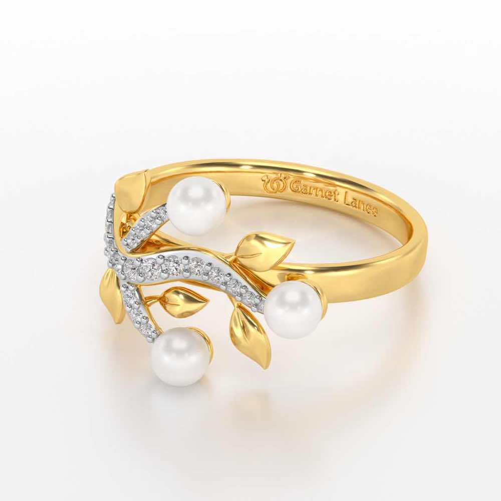 Life Tree Silver Pearl Ring - Yellow Gold - Image 2