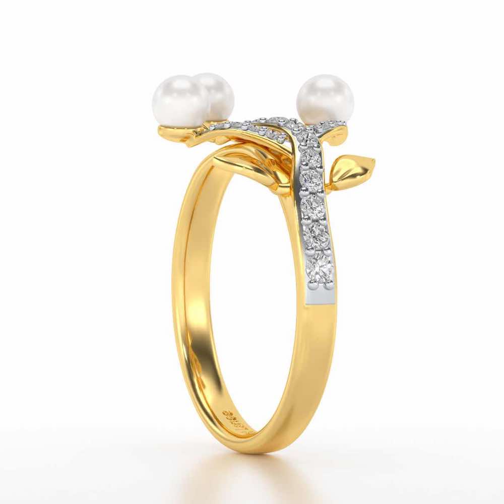 Life Tree Silver Pearl Ring - Yellow Gold - Image 3