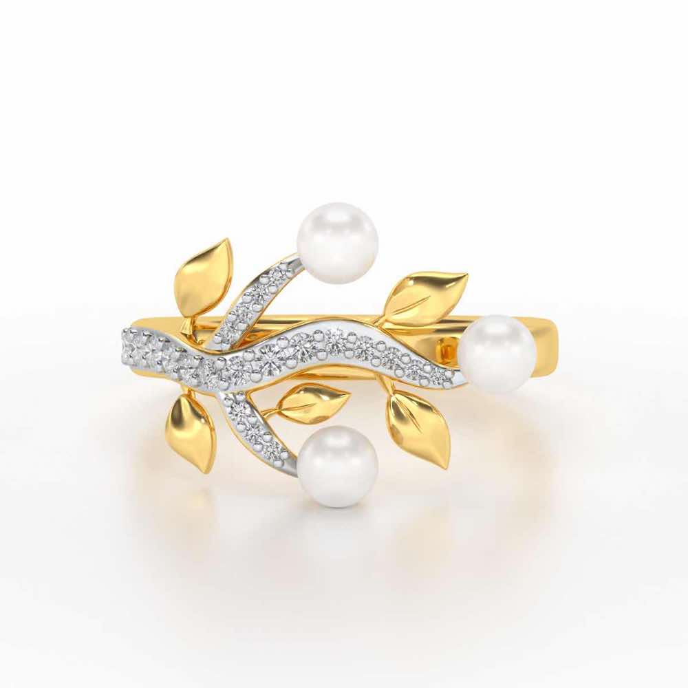 Life Tree Silver Pearl Ring - Yellow Gold - Image 4