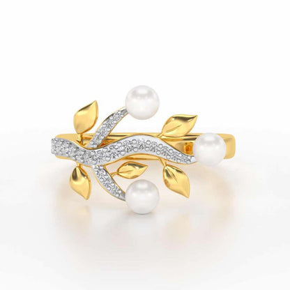 Life Tree Silver Pearl Ring - Yellow Gold - Image 4