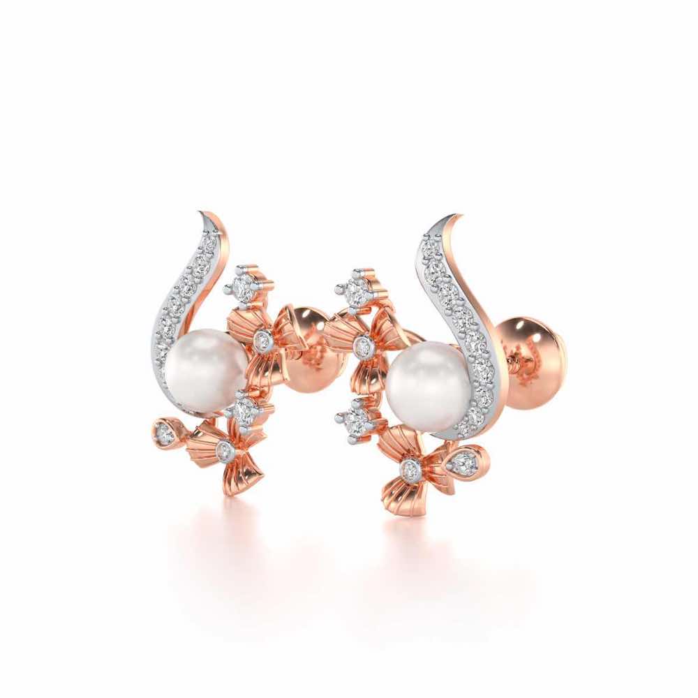 Light Silver Pearl Earrings - Rose Gold - Image 3