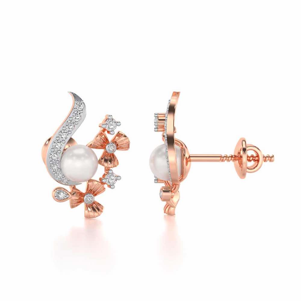 Light Silver Pearl Earrings - Rose Gold - Image 4