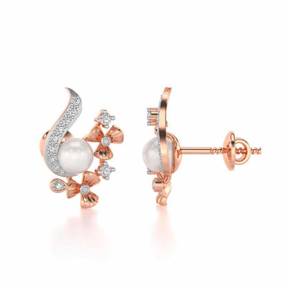 Light Silver Pearl Earrings - Rose Gold - Image 4