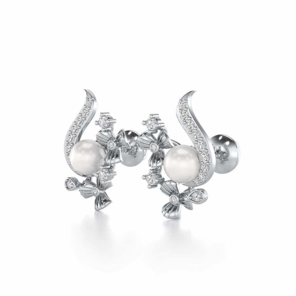 Light Silver Pearl Earrings - White Gold - Image 3