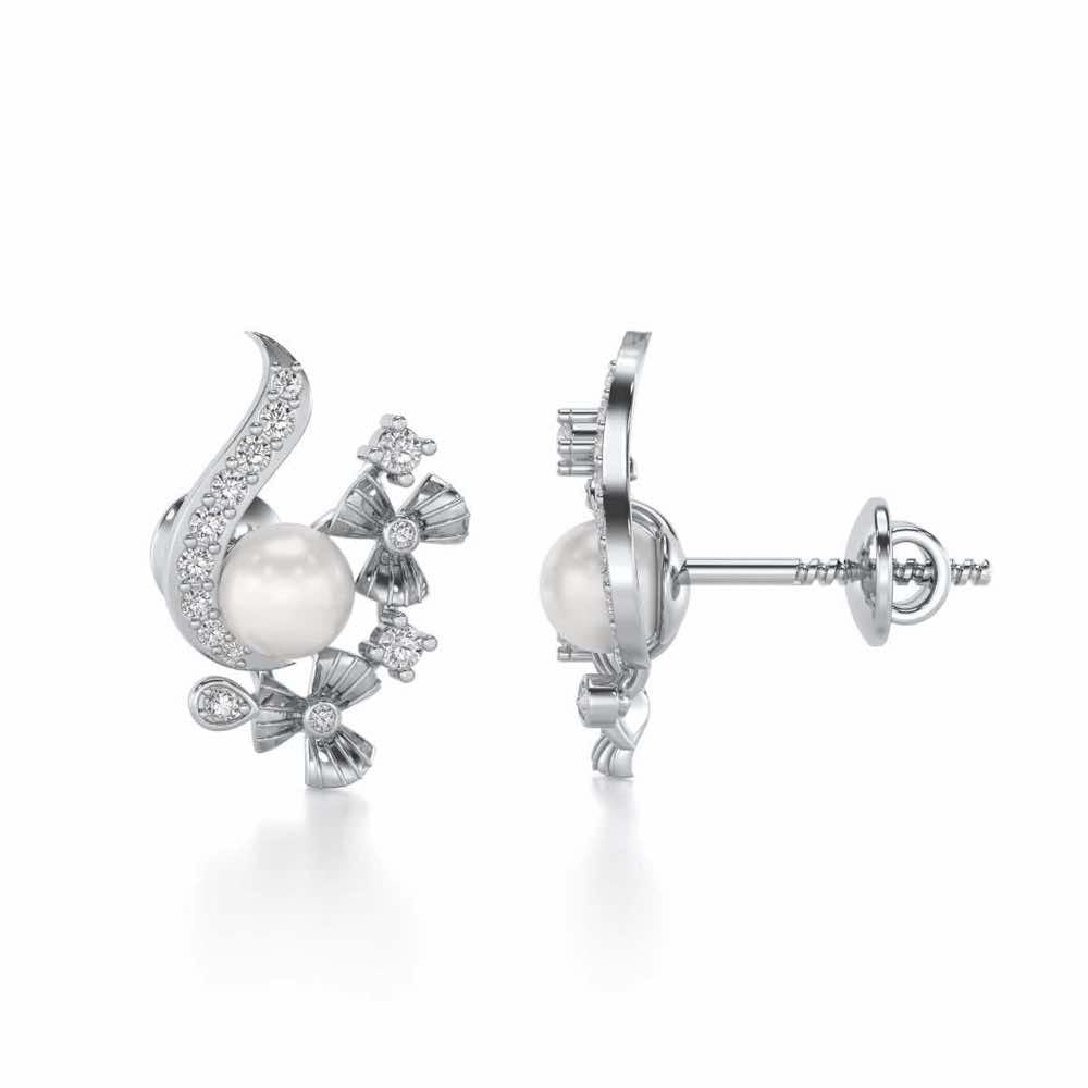 Light Silver Pearl Earrings - White Gold - Image 4