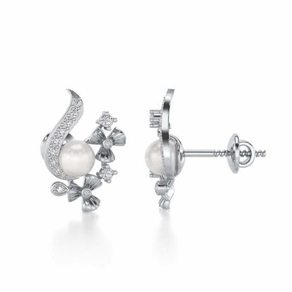 Light Silver Pearl Earrings - White Gold - Image 4