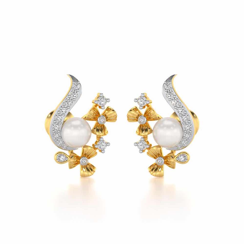 Light Silver Pearl Earrings - Yellow Gold - Image 1