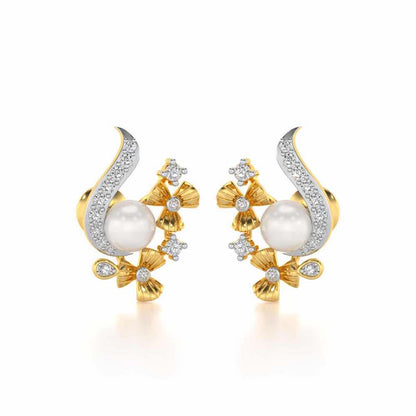 Light Silver Pearl Earrings - Yellow Gold - Image 1