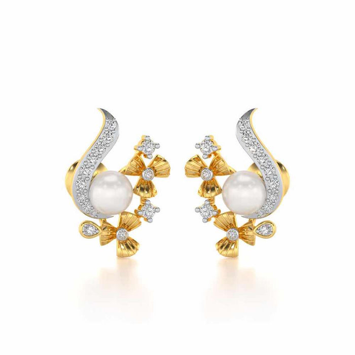 Light Silver Pearl Earrings - Yellow Gold - Image 1