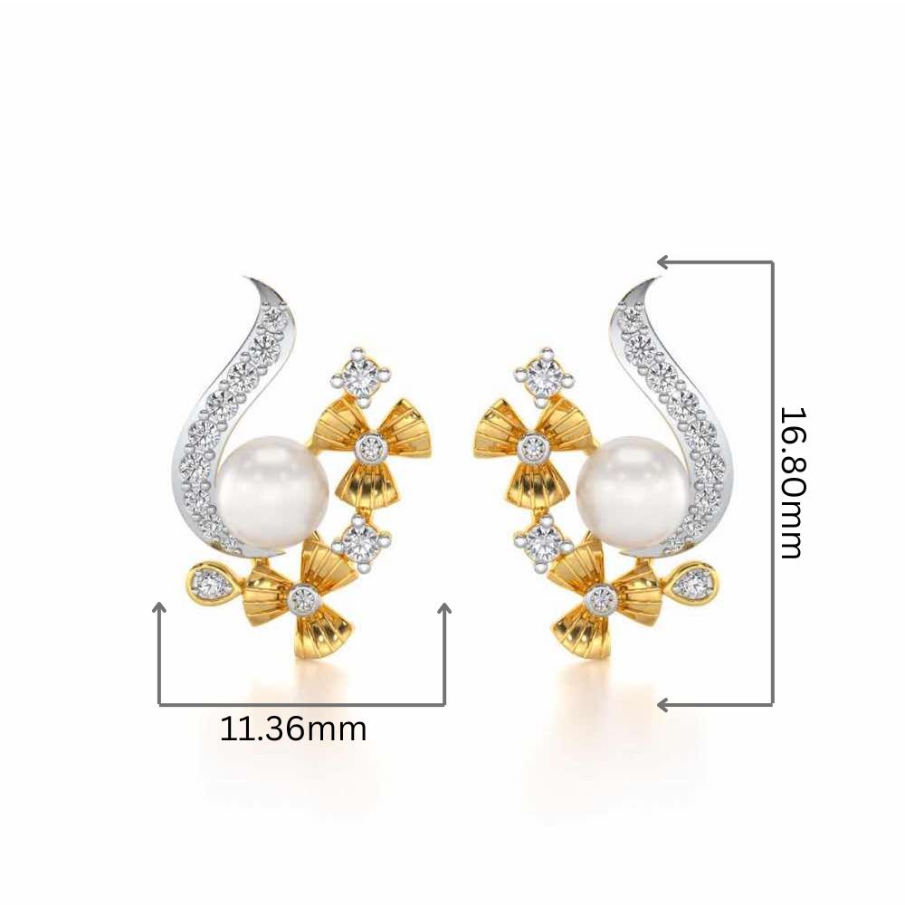 Light Silver Pearl Earrings - Yellow Gold - Image 2
