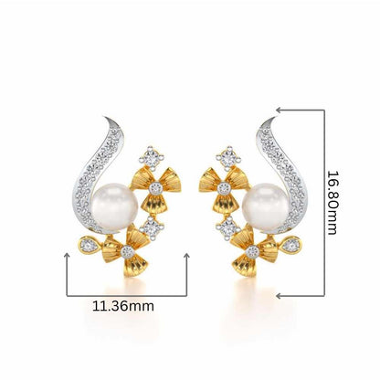 Light Silver Pearl Earrings - Yellow Gold - Image 2