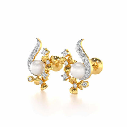 Light Silver Pearl Earrings - Yellow Gold - Image 3