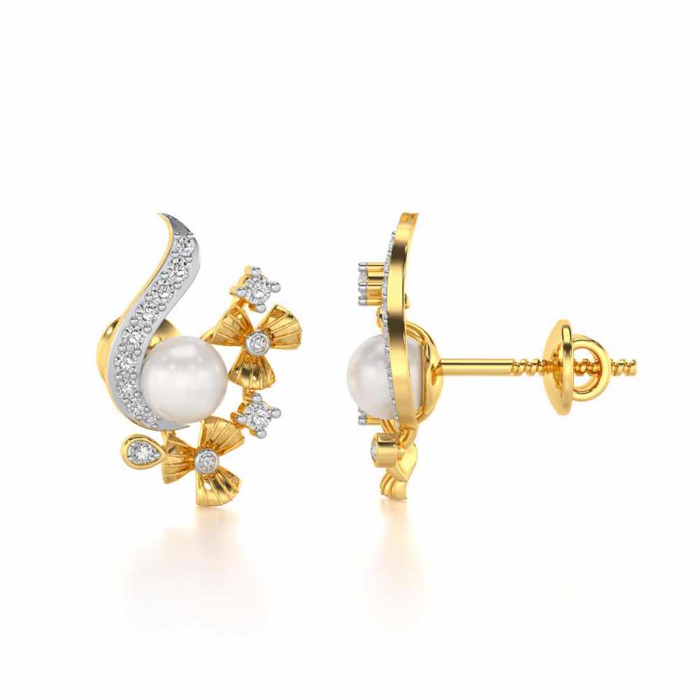Light Silver Pearl Earrings - Yellow Gold - Image 4