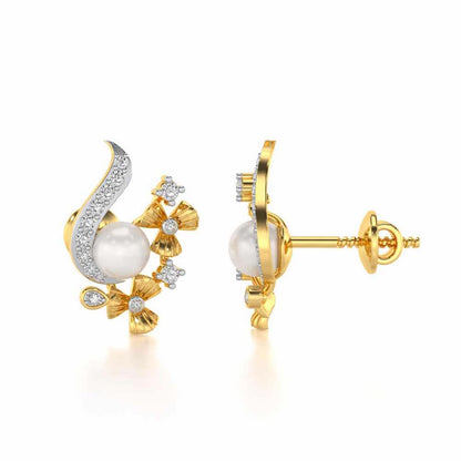 Light Silver Pearl Earrings - Yellow Gold - Image 4