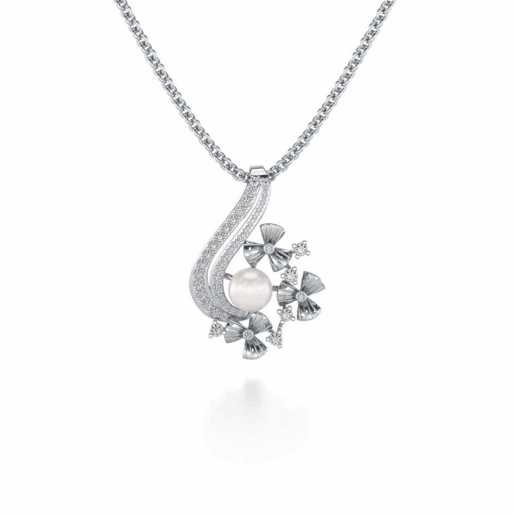 Light Silver Pearl Pendant - White Gold - Image 2