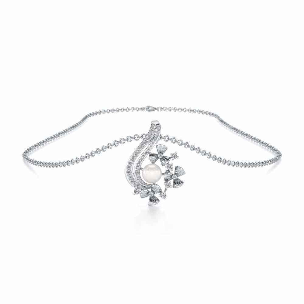 Light Silver Pearl Pendant - White Gold - Image 3