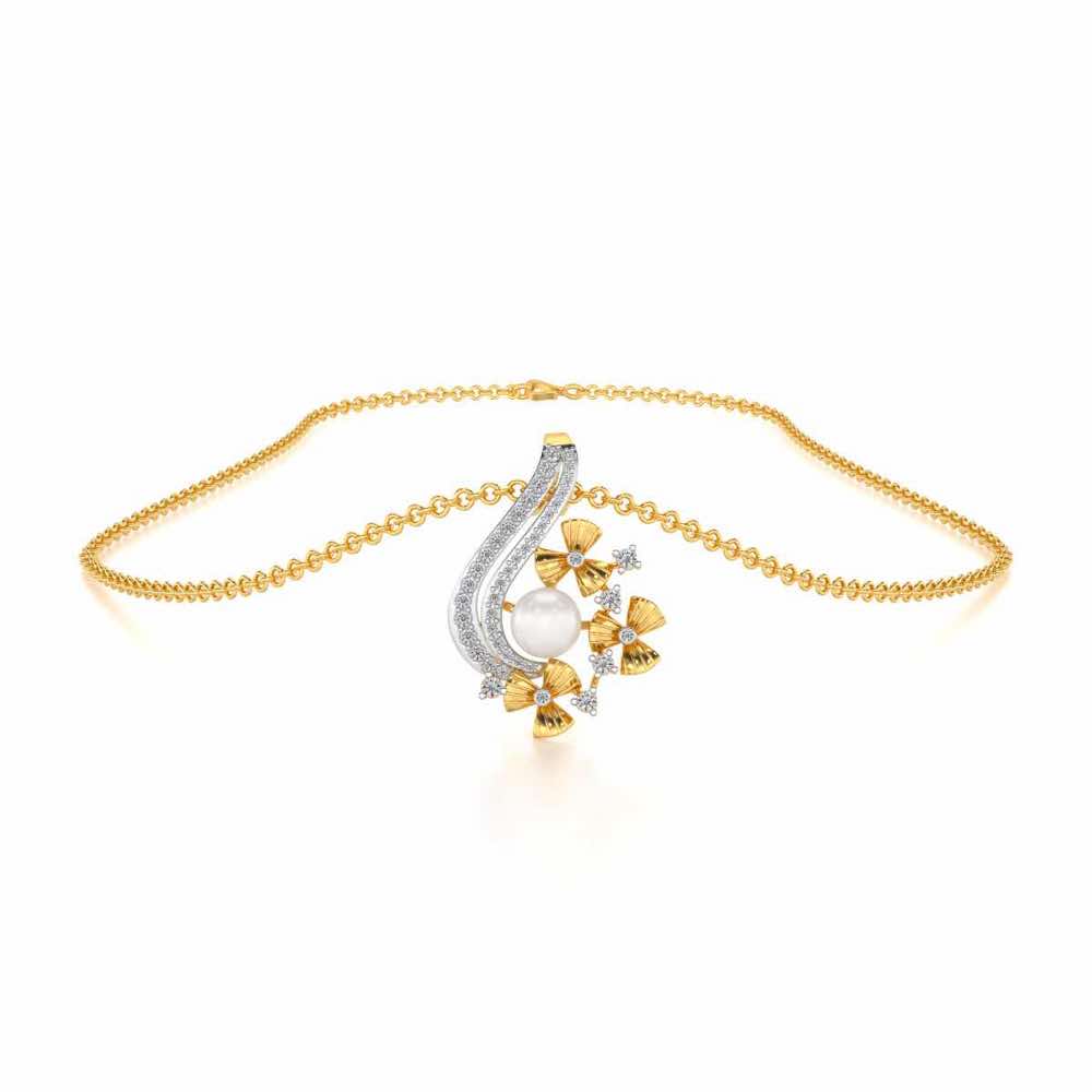 Light Silver Pearl Pendant - Yellow Gold - Image 3