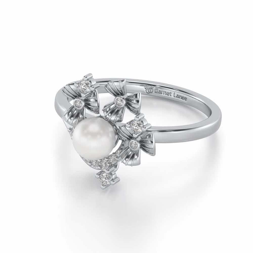 Light Silver Pearl Ring - White Gold - Image 2