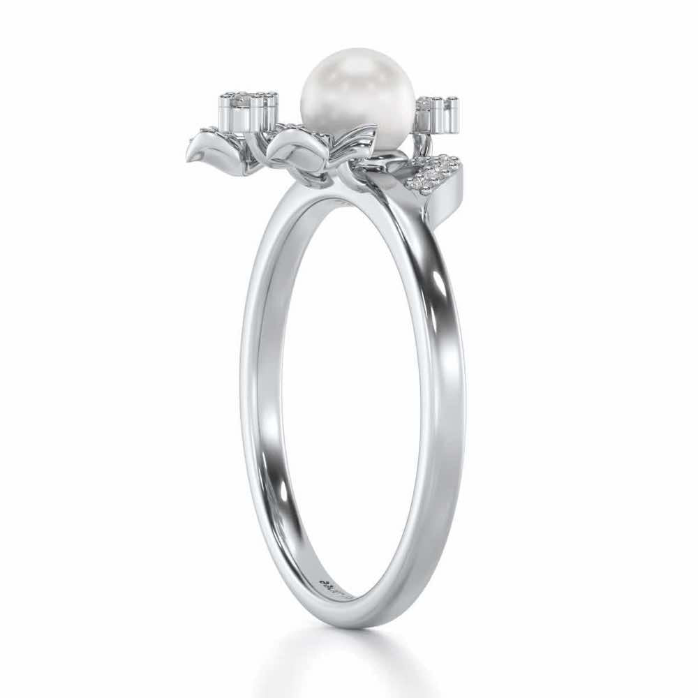 Light Silver Pearl Ring - White Gold - Image 3