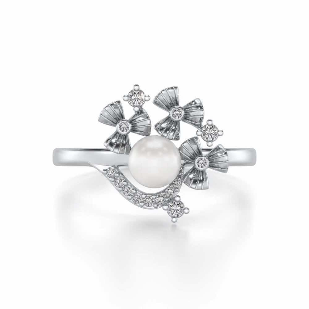Light Silver Pearl Ring - White Gold - Image 4