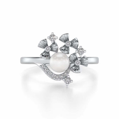 Light Silver Pearl Ring - White Gold - Image 4