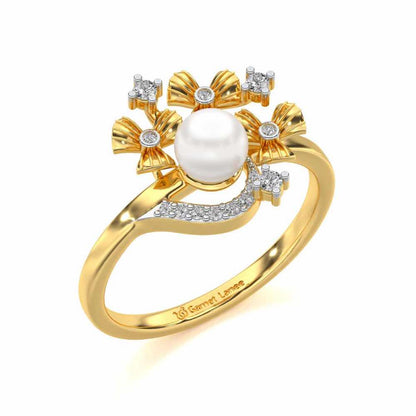 Light Silver Pearl Ring - Yellow Gold - Image 1
