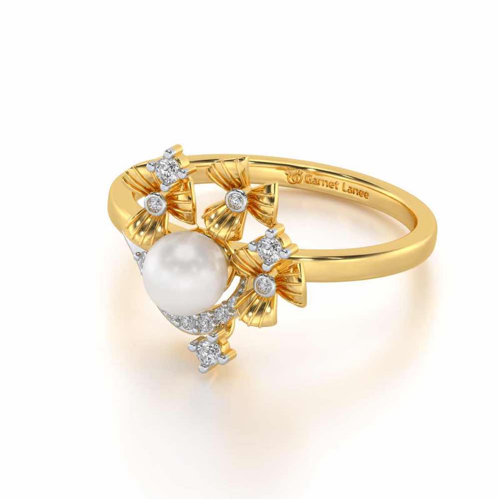 Light Silver Pearl Ring - Yellow Gold - Image 2