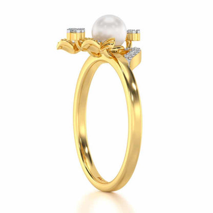 Light Silver Pearl Ring - Yellow Gold - Image 3