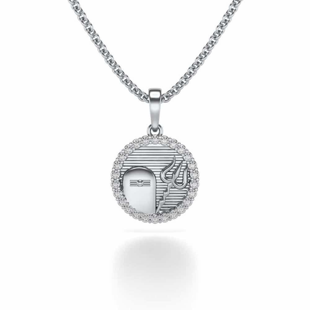 Linga Trishul Silver Pendant - White Gold - Image 1
